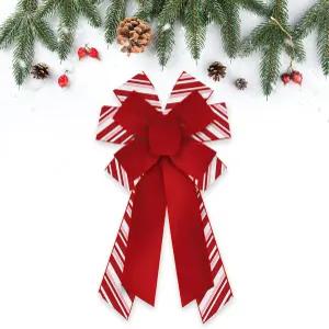 화환을 위한 에스티보 대형 크리스마스 보우 메리 흰색 빨간 줄무늬 버랩 겨울 홀리데이 공예 리본 트리