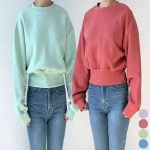 여자 숏 세미크롭 안감 맨투맨 데일리 기모 겨울