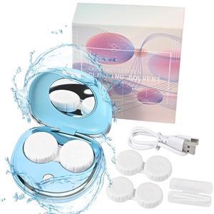 보드라실 MV3 시리즈 콘택트렌즈 클리너 기계, USB 충전기 포함 과산화물 클리너, 일회용 소프트, 컬러, RGP 및 OK 렌즈 장착(블루)