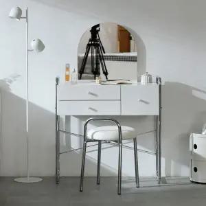 감각적인 화이트 스틸 화장품 서랍 수납 화장대 80cm (거울+의자포함) TP1110