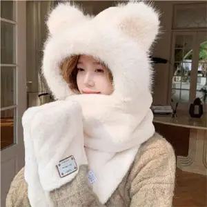귀요미후드머플러 모자 목도리 장갑 부드러운 퍼 털 여자 밍크 넥워머 포근한 여성 목도리