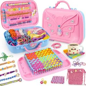 6-in-1 우정 팔찌 만들기 키트 직조 베틀 장난감 500개 이상의 용 공예 포트홀더 펜던트 가방 모자 및