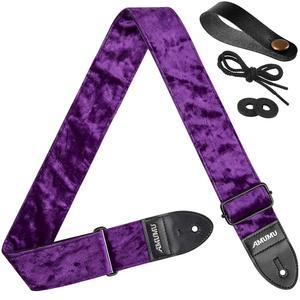 마이크로파이버 가죽 끝이 있는 AMUMU 플록드 벨벳 기타 스트랩 - 액세서리 어쿠스틱, 베이스, 일렉트릭 기타, 퍼플에 맞습니다