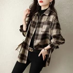 여성 추동 셔츠 모직 남방 도톰 빈티지 체크 캐주얼 힛템