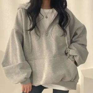 그레이 데일리 여자 기모 후드티 후드 오버핏 반집업