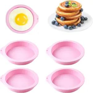 4개의 에어프라이어 달걀 틀 원형 실리콘 베이킹 머핀 탑 팬 4 미니 팬케이크 케이크 탑을 위한 논스틱