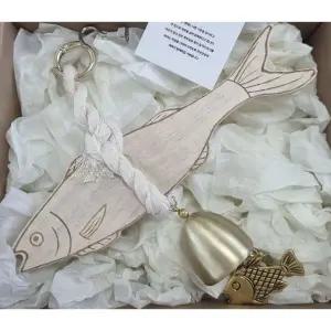 차량용 액막이 명태 북어 인형 물고기 풍경 종 현관 문 도어벨 부적 우드 개업 101364