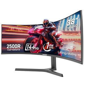 Gawfolk 38인치 울트라와이드 144Hz 게이밍 컴퓨터 모니터 2500R PC 화면 21:9 UWQHD(3840x1600), 1ms, 10bit, 프리싱크, 디스플레이 포트 HDMI, 리프팅 스탠드, 월 마운트 호환 100 * 100mm-블랙