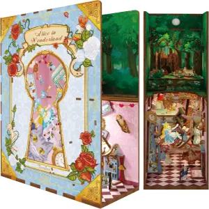 톤치어 DIY 북누크 키트 3D 나무 퍼즐 북엔드 책장 삽입 도서관 장식 바디 모션 센서 LED 조명이 있는