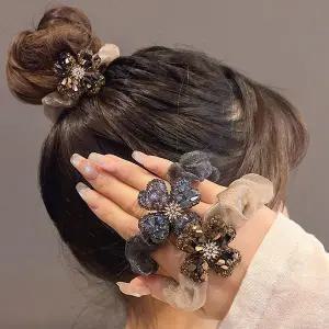 헤어 끈 비즈 2개 큐빅 밴드 머리 곱창 똥 세트 당고 예쁜머리끈