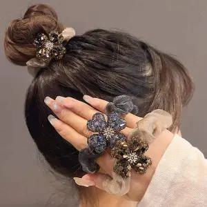 [콩심팥심]헤어 끈 비즈 2개 큐빅 밴드 머리 곱창 똥 세트 당고 예쁜머리끈