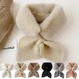 나프커 화이트 목도리 넥워머 털 페이크퍼 리본 고리 니트 머플러 겨울방한 퍼목도리 페이크밍크 털목도리