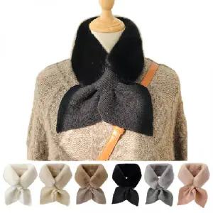 나프커 블랙 페이크퍼 목도리 넥워머 리본 고리 니트 머플러 겨울 방한 보온 퍼목도리 페이크밍크 털목도리