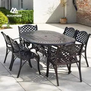 앤틱 레트로 야외용 6인용 주물 타원형 테이블 세트 고급 알루미늄 철제 주택 옥상 정원