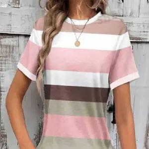 여성반팔티셔츠 모던 내추럴 스트라이프 여성 티셔츠 아웃도어 사무실 출퇴근