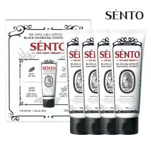 [SENTO]프라임 고불소 블랙차콜 치약 스피아민트향 120g 4개