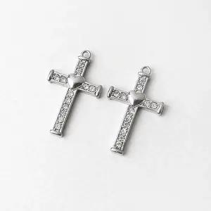 싼비즈 [8-127-21]써지컬스틸 펜던트 큐빅하트십자가 16.8x28mm ,1개