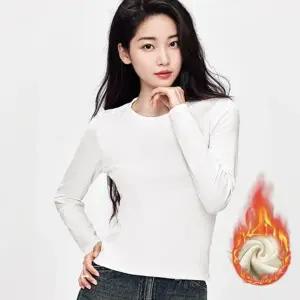 여자 슬림핏 기모 긴팔 티셔츠 스판 세미크롭 면티