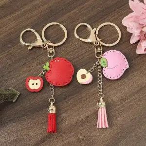 복숭아 2종세트 후르츠 티니키링 열쇠고리 사과와 (WFHJHLF)