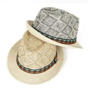 남성 여름 고급스러운 마름모 패턴 멋진 배색 페도라 남자페도라