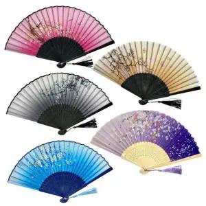 꽃부채 꽃무늬 접이식 대나무 실크 부채 DK-0323