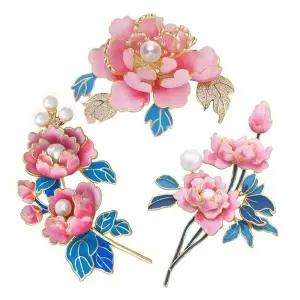꽃 중의 왕 모란 동양화 진주 부귀영화 옷핀 브로치 (WFKIGDU)