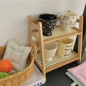 원목 선반 사다리형 사이드 거실 2단 선반 다용도 정리대 화장대 수납장 수납 나무 협탁 책상 주방 욕실