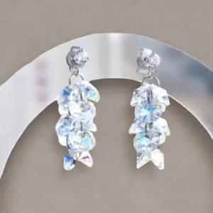 여성 사계절 빛나는 오로라 크리스탈 롱 드롭 귀걸이