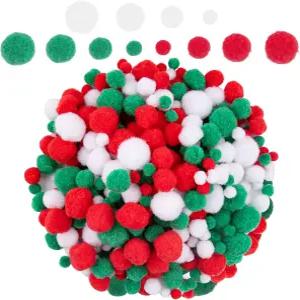 BQTQ 1200 조각 크리스마스 폼 틴셀 볼 반짝이 플러피 폼폼 공예 및 파티 장식용 (화이트 그린 레드 4가지