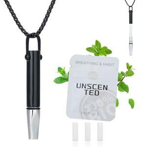 LAMKHOO, 금연 목걸이와 베이핑 도구 중단 - 필터 코튼이 포함된 호흡 목걸이, 교체 가능한 무향 면 필터 포함 스테인리스 스틸 포커스 보조제