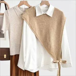 여성 케이프 니트 숄 삼각 어깨 가디건 레이어드 조끼