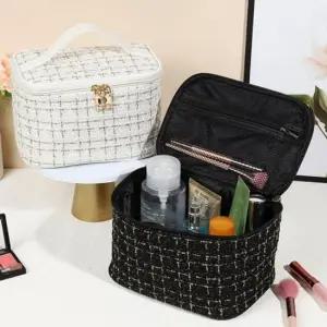 여행용 파우치 메이크업 박스 지퍼 트위드 귀여운 손잡이 브러쉬 화장품 가방 백