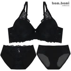 [봄보미] 프리지아 볼륨 레이스 브라팬티3종세트/블랙