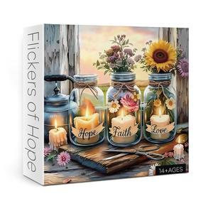 기독교 꽃 병 퍼즐 1000피스, 빈티지 성경 종교 인용구 직소 퍼즐, 영감을 주는 일몰 장면