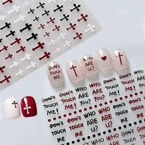 네일아트 유니크 엔틱 십자가 레터링 네일스티커 3종-WFHTR7V