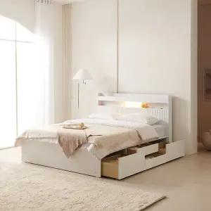 (수도권무료) 보루네오 선반형 템바보드 LED 4서랍형 침대 SS (매트제외) BJ5398