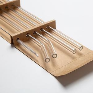 브러시 브러쉬 포함 내열성 유리 빨대 재사용 및 세척 가능 스무디 밀크셰이크 차 주스 1세트 5