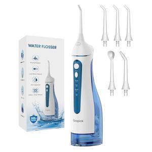 300ML 탱크가 장착된 무선 휴대용 물 치실: 여행, 교정기 관리 및 민감한 잇몸을 위한 5가지 팁이 포함된 충전식 구강 세정기, IPX7 방수 치아 세정 장치(블루)