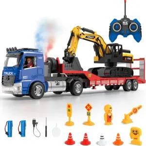 피스톤 RC 세미 트레일러 트럭 및 마찰 동력 굴착기 장난감 세트 사운드 조명이 포함된 1 24 스케일 6 CH