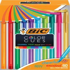 BIC 컬러 큐즈 펜 세트 60개 팩 다양한 색상 재미있는 학용품용 크리스탈 엑스트라 스무스 볼펜 포함