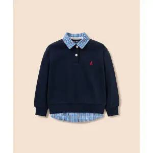 빈폴 키즈 BEANPOLE KIDS 여아 체크 T칼라 스웨트 티셔츠 네이비 BI6141G04R 421012