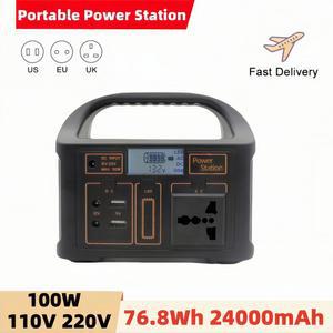 캠핑 파워뱅크 휴대용 76.8WH 발전기 220V 보조배터리 110V LIFEPO4 태양광 100W 야외 파워 스테이션 여행용 24000MAH