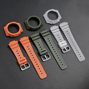 카시오 G-SHOCK GA-2100 GA-2110용 케이스 + 스트랩 투명 고무 수지 시계 밴드 수정된 퀵 릴리스 손목 팔찌