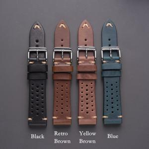 EACHE 디자인 빈티지 가죽 랠리 시계 스트랩 브라운 18mm 20mm 밴드 액세서리