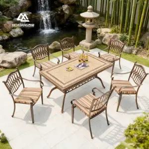 북유럽 앤틱 야외용 6인 주물 알루미늄 테이블 세트 고급 세라믹 철제 식탁 빈티지 정원