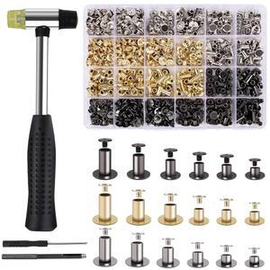 가죽 공예용 시카고 나사 420세트 모듬 키트, DIY 및 수리용 3가지 색상 리벳 공예 벨트 가방 신발 지갑 제본 (M5 x 4 / 5 6 8 10 12mm)