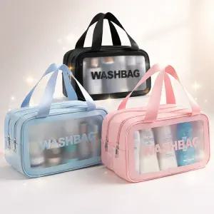 수영가방 워시백 2단분리 PVC 투명메쉬 방수가방 목욕 비치 파우치 3컬러