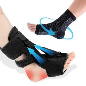 야간 부목 업그레이드 조절 가능한 족저 발목 지지대 부상 및 를 위한 통기성 발 안정제 블랙(근막염 양말