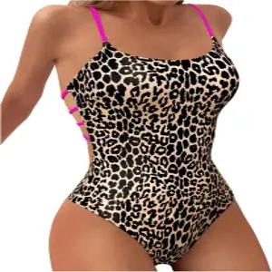 WDIRARA 여성 레오파드 프린트 원피스 수영복 컷아웃 백리스 모노키니 링 링크