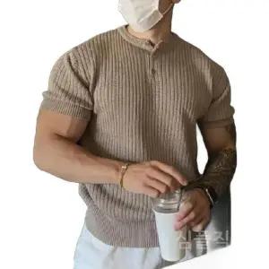 남자반팔니트 니트티 티셔츠 캐주얼 헨리넥 여름 반소매 빅사이즈 라운드넥 라운드 머슬핏